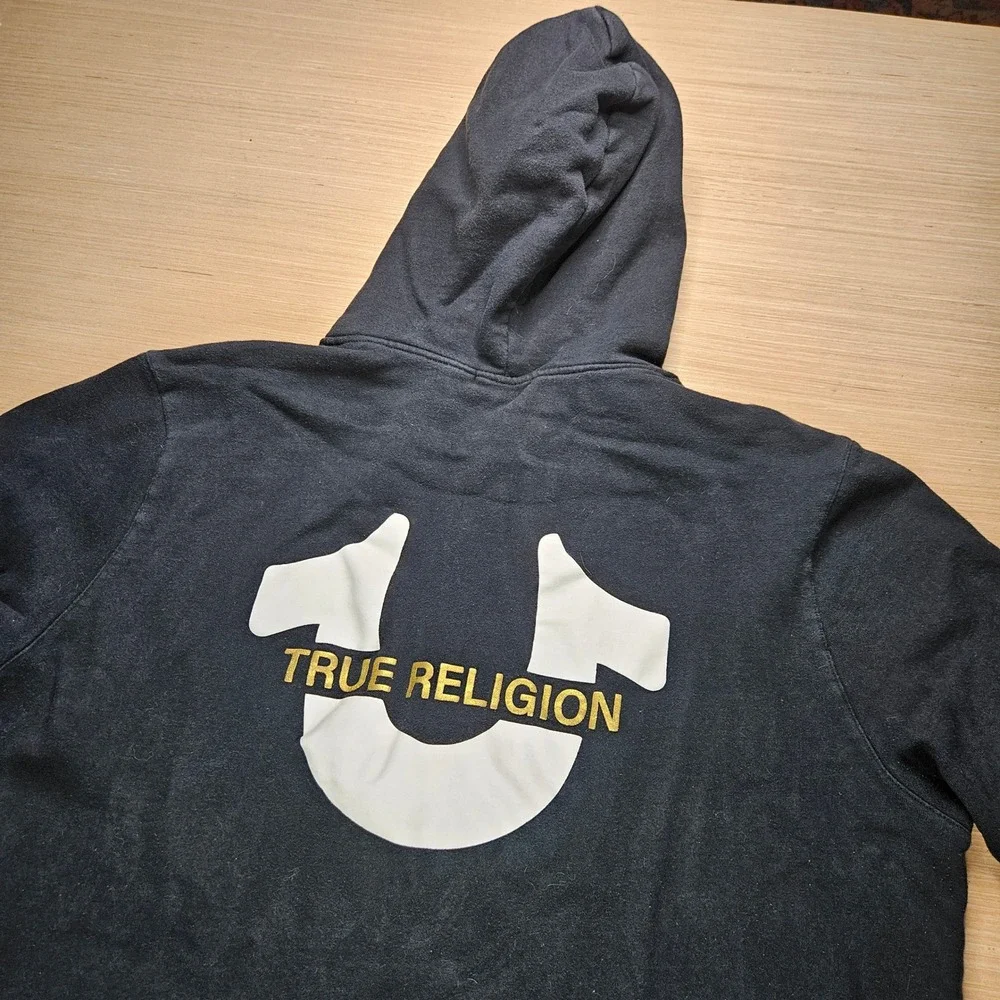 True Religion Mens Horseshoe Logo‎ Full Zip Hoodie Black XXXL Big Tall  Casual